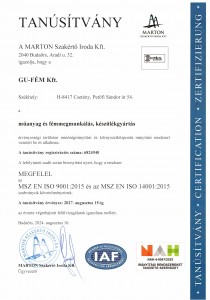 MSZ EN ISO 9001:2015 és MSZ EN ISO 14001:2015 HU